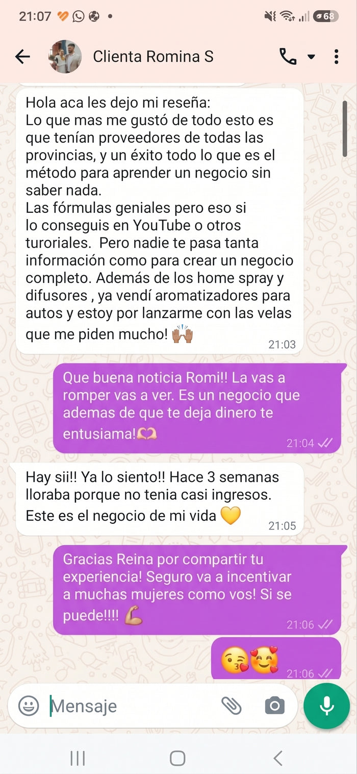 Mensaje de una clienta